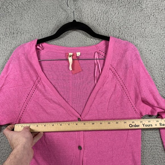 White Stuff Cardigan Deep V Neck Linen Long Sleeve Top Size 10 Pink Button Front - Picture 2 of 12